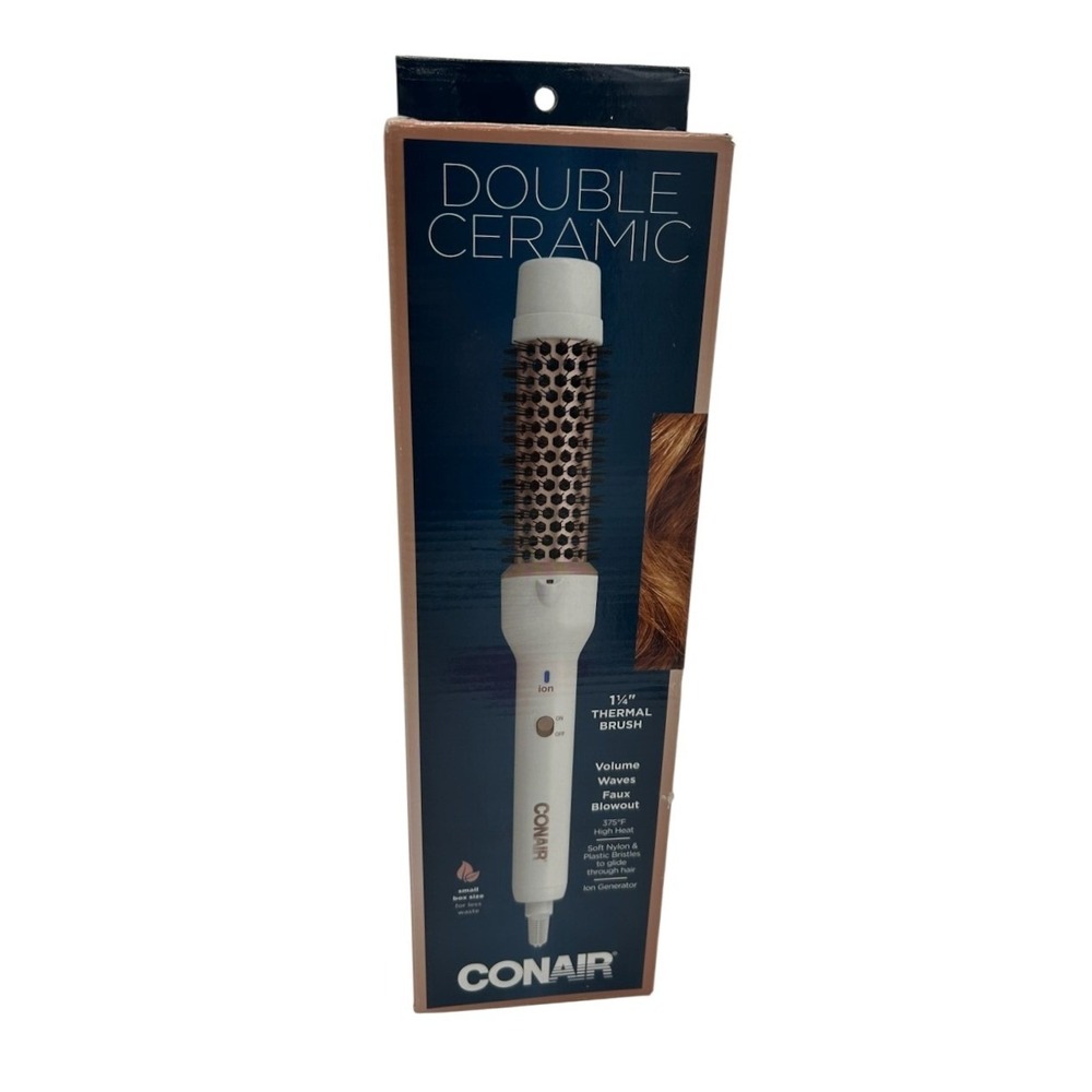 NEW Conair Thermal Brush Women White Double Ceramic 1.25" Ion Heated Round Brush